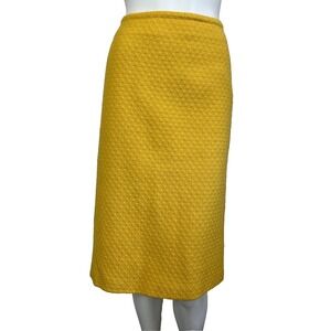 Vtg Barneys New York Alpaca Wool Midi Skirt IT 44 US 10 Mustard Yellow Italy